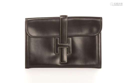 VINTAGE HERMES BROWN LEATHER JIGE ENVELOPE CLUTCH