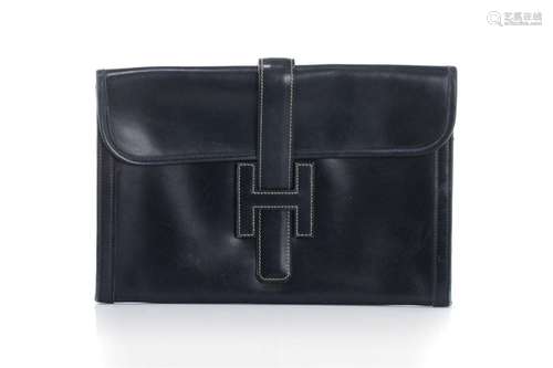 VINTAGE HERMES NAVY LEATHER JIGE ENVELOPE CLUTCH