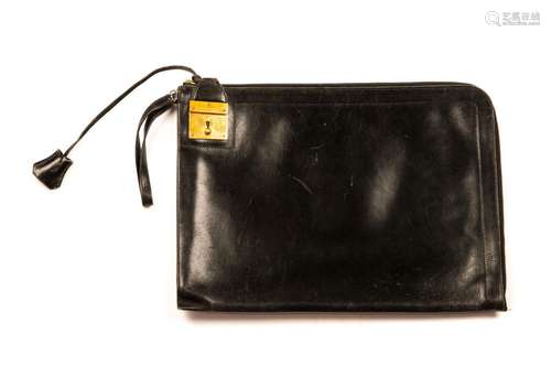 VINTAGE HERMES BLACK LEATHER PORTFOLIO