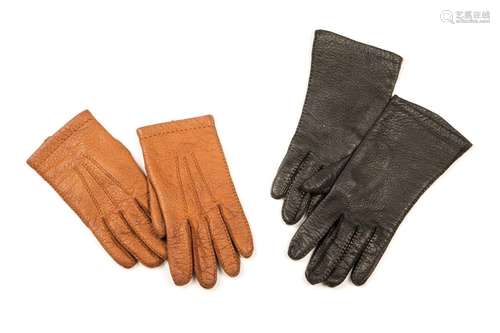 TWO PAIRS OF VINTAGE HERMES CAVIAR LEATHER GLOVES