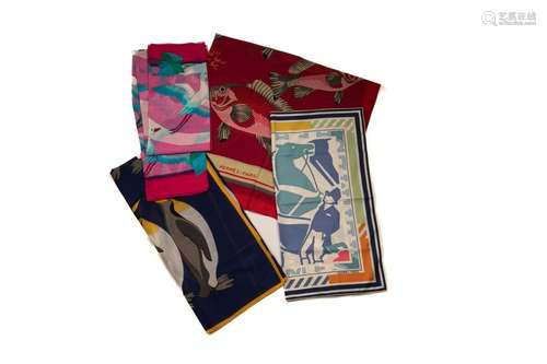 FOUR VINTAGE HERMES LINEN SCARVES