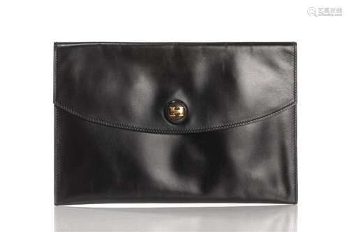 VINTAGE HERMES BLACK LEATHER RIO CLUTCH