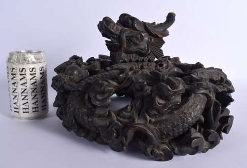 A RARE LARGE 19TH CENTURY CHINESE CARVED HARDWOOD CENSER STA...