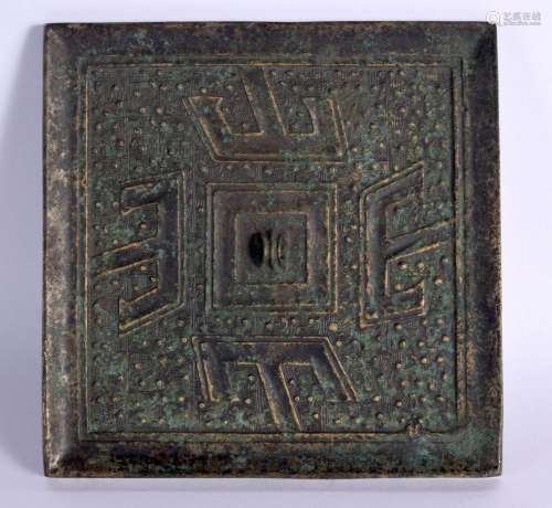 A CHINESE QING DYNASTY SQUARE FORM BRONZE MIRROR possibly ea...