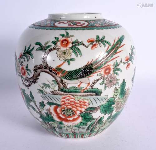 A 19TH CENTURY CHINESE FAMILLE VERTE GINGER JAR Kangxi style...