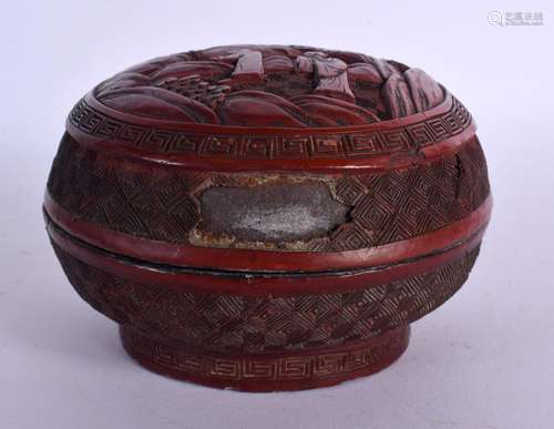 A 19TH CENTURY CHINESE CARVED RED CINNABAR LACQUER BOX AND C...