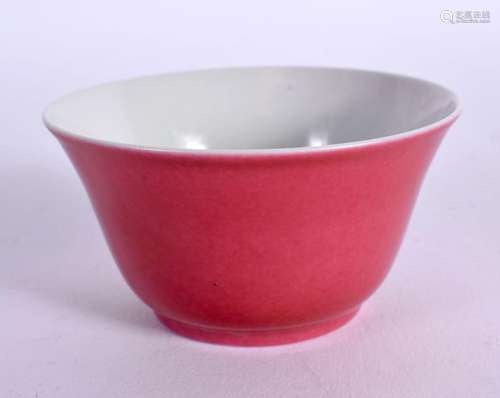 A FINE CHINESE QING DYNASTY RUBY GROUND PORCELAIN TEABOWL pr...