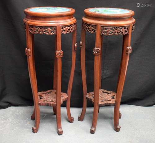 A PAIR OF EARLY 20TH CENTURY CHINESE CLOISONNE INSET HARDWOO...