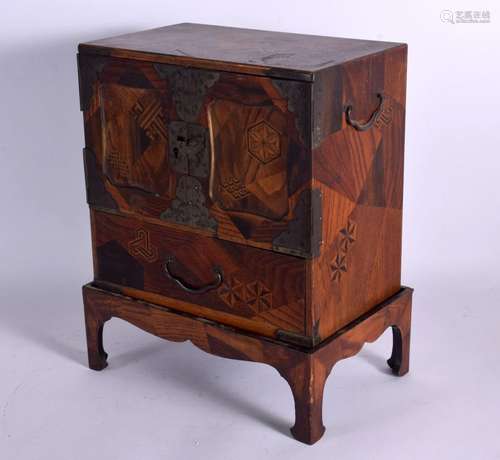 A 19TH CENTURY JAPANESE MEIJI PERIOD PARQUETRY MIXED WOOD TA...