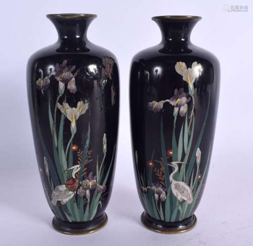 A PAIR OF 19TH CENTURY JAPANESE MEIJI PERIOD CLOISONNE ENAME...