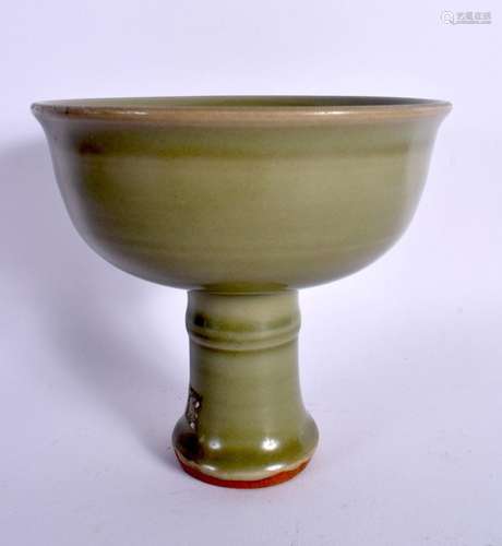 A LATE 19TH CENTURY CHINESE CELADON STEM FORM CUP Late Qing....