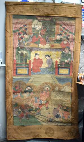 Chinese School (19th Century) Painting, Buddhistic figures w...