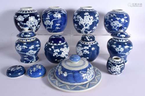 A GROUP OF NINE 19TH/20TH CENTURY CHINESE BLUE AND WHITE GIN...