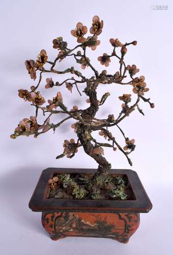 AN EARLY 20TH CENTURY CHINESE CARVED AND LACQUERED BONZAI TR...