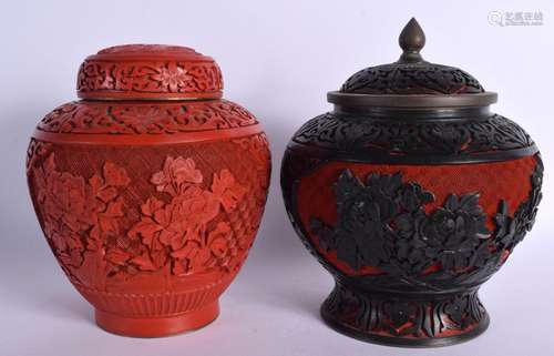 TWO CHINESE REPUBLICAN PERIOD CINNABAR LACQUER JARS. Largest...