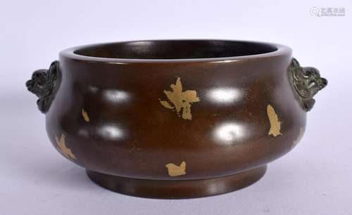 A CHINESE BRONZE GOLD SPLASH TWIN HANDLE CENSER 20th Century...