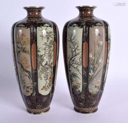 A FINE PAIR OF JAPANESE MEIJI PERIOD SILVER WIRE CLOISONNE V...