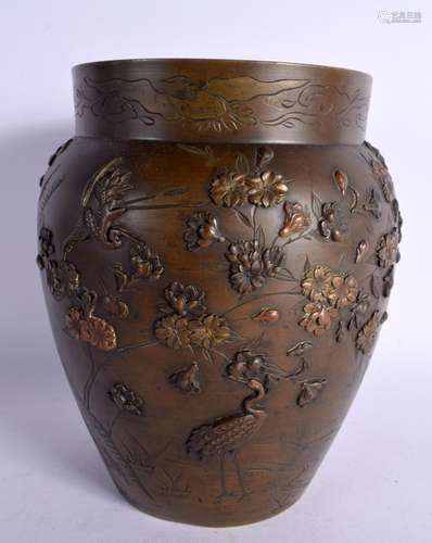 A 19TH CENTURY JAPANESE MEIJI PERIOD BRONZE ONLAID VASE deco...