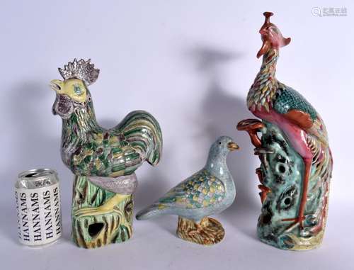 THREE LARGE 19TH CENTURY CHINESE PORCELAIN FIGURES OF BIRDS ...