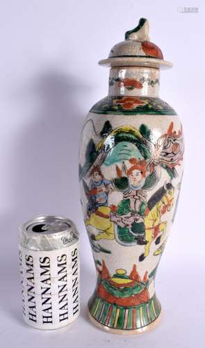 A LATE 19TH CENTURY CHINESE FAMILLE VERTE CRACKLE GLAZED VAS...