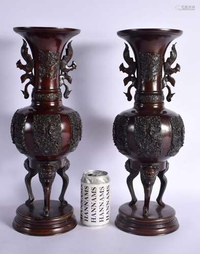 A LARGE PAIR OF 19TH CENTURY JAPANESE MEIJI PERIOD BRONZE VA...