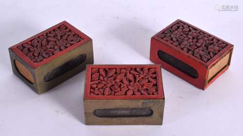 THREE EARLY 20TH CENTURY CHINESE CINNABAR LACQUER MATCH BOXE...