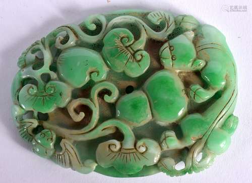 A CHINESE CARVED JADEITE PLAQUE 20th Century. 10 cm x 8 cm.