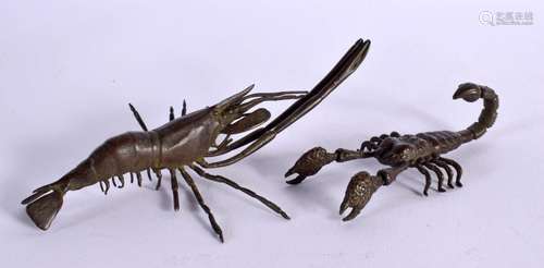 TWO JAPANESE BRONZE CRUSTACEAN OKIMONO. Largest 14 cm x 8 cm...