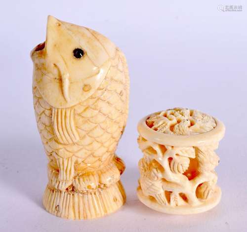 A JAPANESE BONE FISH together with a similar bone netsuke. L...