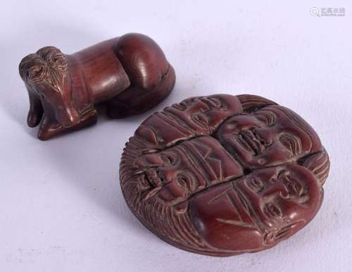 TWO JAPANESE BOXWOOD CARVINGS. Largest 5.5 cm x 1.5 cm. (2)