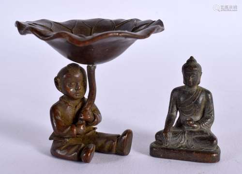 A JAPANESE BRONZE OKIMONO and a bronze buddha. Largest 6 cm ...