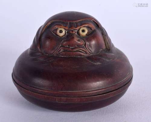 A JAPANESE BOXWOOD DARUMA BOX AND COVER. 6.5 cm x 4.75 cm.