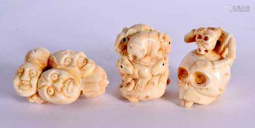 THREE JAPANESE CARVED BONE NETSUKES. Largest 5 cm x 3.5 cm. ...