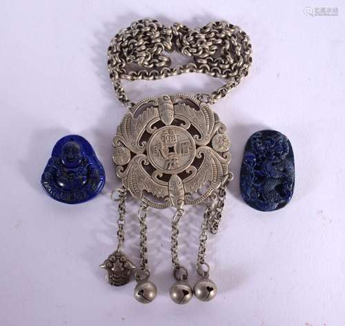 TWO CHINESE CARVED LAPIS LAZULI PENDANTS 20th Century, toget...