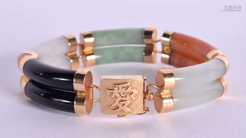 AN EARLY 20TH CENTURY CHINESE 14CT GOLD MIXED JADE BRACELET ...