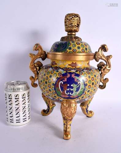 A LARGE EARLY 20TH CENTURY CHINESE CLOISONNE ENAMEL CENSER A...