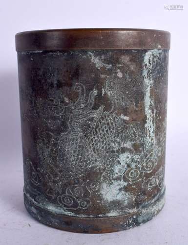 A CHINESE BRONZE BRUSH POT 20th Century. 11 cm x 9 cm.