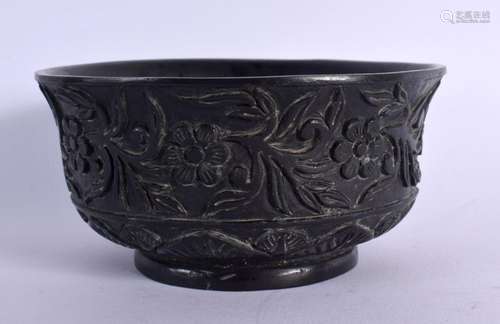 A RARE TURKISH MIDDLE EASTERN BLACK JADE BOWL decorated with...