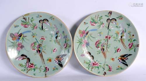 A LARGE PAIR OF 19TH CENTURY CHINESE CANTON FAMILLE ROSE PLA...