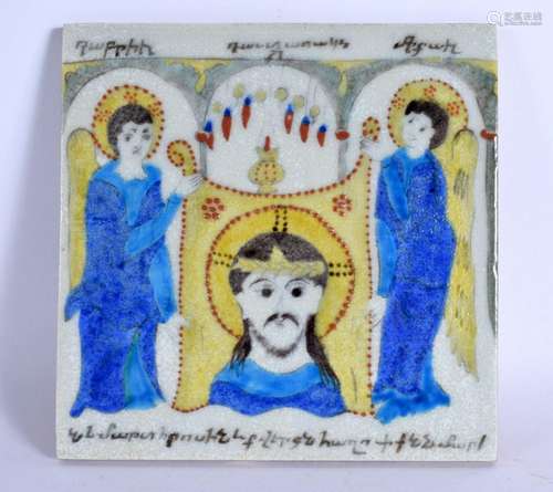 A TURKISH MIDDLE EASTERN ARMENIAN FAIENCE TILE. 20 cm square...