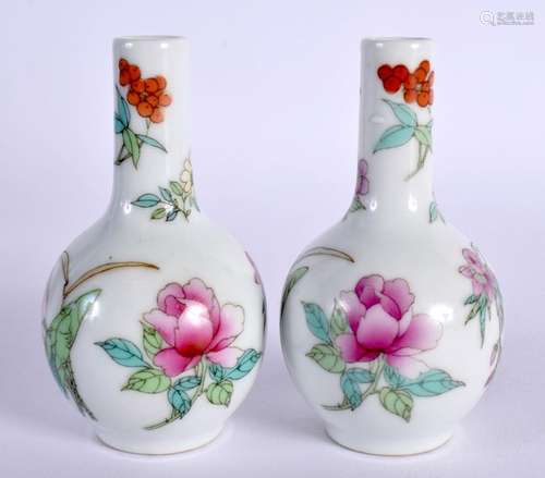 A PAIR OF CHINESE REPUBLICAN PERIOD FAMILLE ROSE VASES. 8 cm...