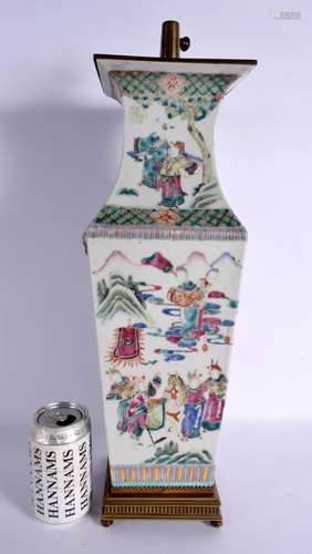 A LARGE 19TH CENTURY CHINESE FAMILLE ROSE PORCELAIN LAMP Qin...