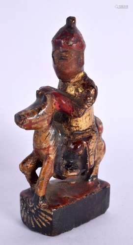 A SMALL 19TH CENTURY CHINESE CARVED AND PAINTED WOOD FIGURE ...