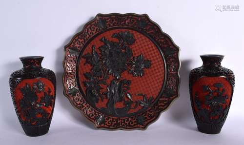 A PAIR OF EARLY 20TH CENTURY CHINESE CINNABAR LACQUER VASES ...