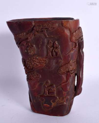 AN EARLY 20TH CENTURY LARGE CHINESE CARVED BUFFALO HORN LIBA...