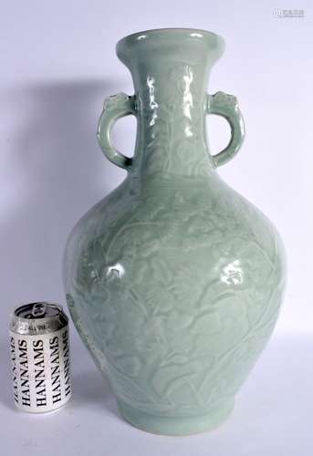 A LARGE CHINESE REPUBLICAN PERIOD TWIN HANDLED CELADON VASE ...