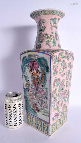 A CHINESE REPUBLICAN PERIOD FAMILLE ROSE SQUARE FORM VASE. 3...