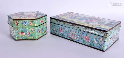 TWO 19TH CENTURY CHINESE CANTON ENAMEL BOXES AND COVERS Qing...