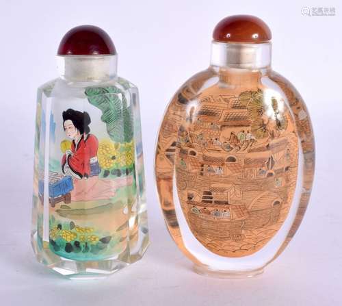 TWO CHINESE REPUBLICAN PERIOD REVERSE PAINTED SNUFF BOTTLES....