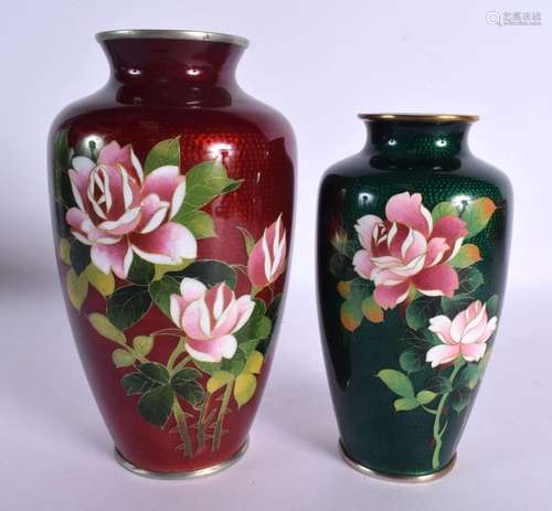 TWO JAPANESE TAISHO PERIOD CLOISONNE ENAMEL VASES. Largest 2...